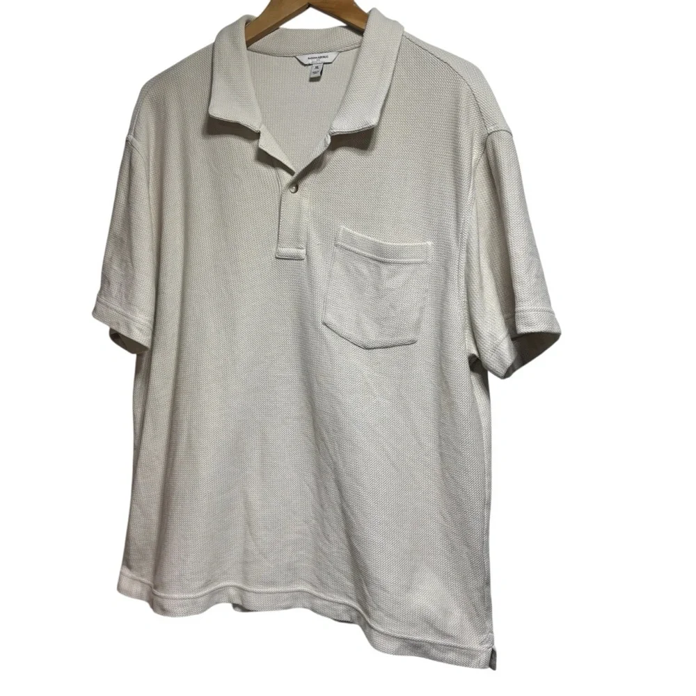 Banana Republic Mens XL Cream Textured Waffle Knit Cotton Pocket Polo Shirt #309